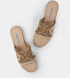 New SANDALIA PLANA PEDRERÍA BEIGE Mujer Sandalias Y Plataformas