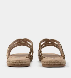New SANDALIA PLANA PEDRERÍA BEIGE Mujer Sandalias Y Plataformas