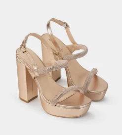 Online SANDALIA PLATAFORMA BRILLOS DORADA Mujer Fiesta | Sandalias Y Plataformas