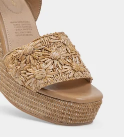 Outlet SANDALIA PLATAFORMA YUTE BORDADO FLORAL BEIGE Mujer Sandalias Y Plataformas