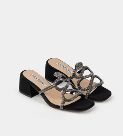New SANDALIA TACÓN BAJO BRILLOS NEGRO Mujer Fiesta | Sandalias Y Plataformas