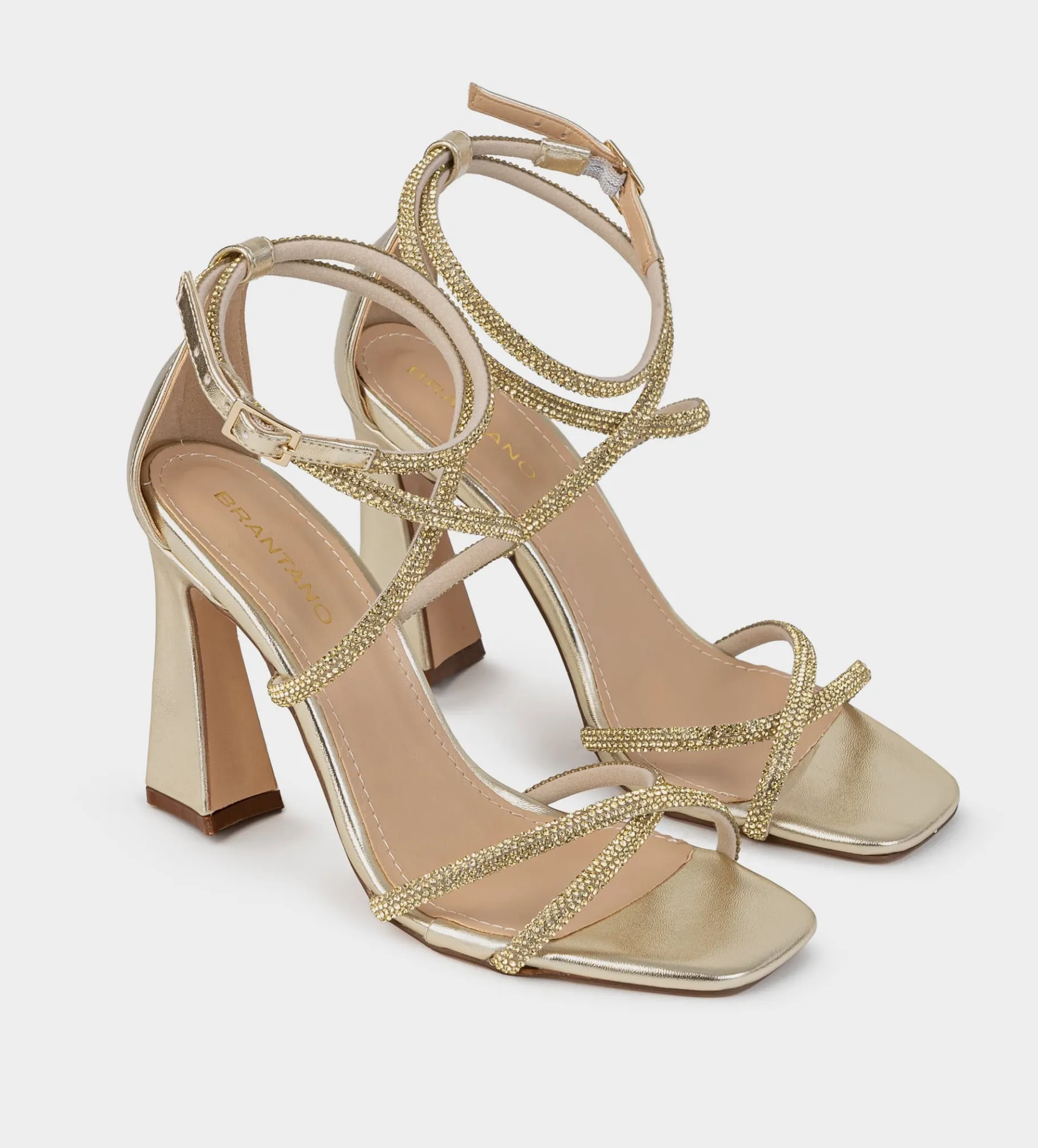 Online SANDALIA TACÓN BRILLOS ORO Mujer Fiesta | Sandalias Y Plataformas