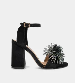 Sale SANDALIA TACÓN BRILLOS PIEL GAMUZA NEGRO Mujer Fiesta | Sandalias Y Plataformas