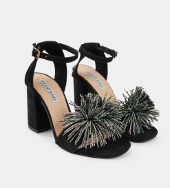 Sale SANDALIA TACÓN BRILLOS PIEL GAMUZA NEGRO Mujer Fiesta | Sandalias Y Plataformas