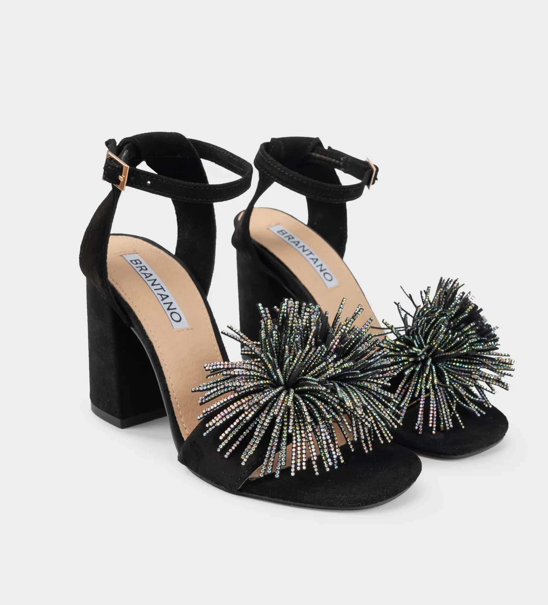 Sale SANDALIA TACÓN BRILLOS PIEL GAMUZA NEGRO Mujer Fiesta | Sandalias Y Plataformas