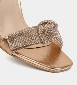 Fashion SANDALIA TACÓN CRISTALES ORO Mujer Fiesta | Sandalias Y Plataformas
