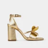 Outlet SANDALIA TACÓN MOÑO PIEL ORO Mujer Fiesta | Piel Auténtica