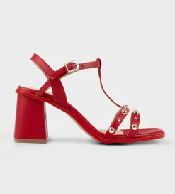 Fashion SANDALIA TACÓN T-BAR ROJO Mujer Fiesta | Sandalias Y Plataformas