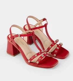 Fashion SANDALIA TACÓN T-BAR ROJO Mujer Fiesta | Sandalias Y Plataformas