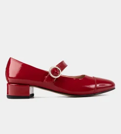 Outlet ZAPATO TACÓN BAJO CHAROL ROJO Mujer Tacones Y Zapatillas