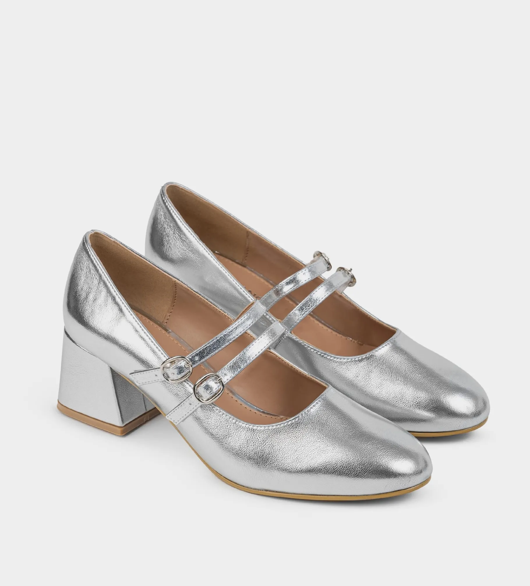 Fashion ZAPATO TACÓN MARY JANE PLATA Mujer Fiesta | Flats Y Mocasines