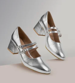Fashion ZAPATO TACÓN MARY JANE PLATA Mujer Fiesta | Flats Y Mocasines